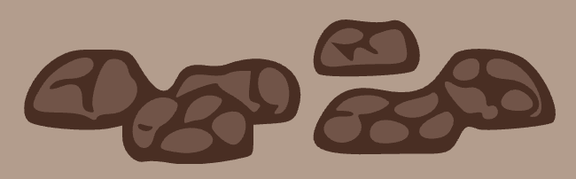 Fluffy pieces with ragged edges, a mushy stool.