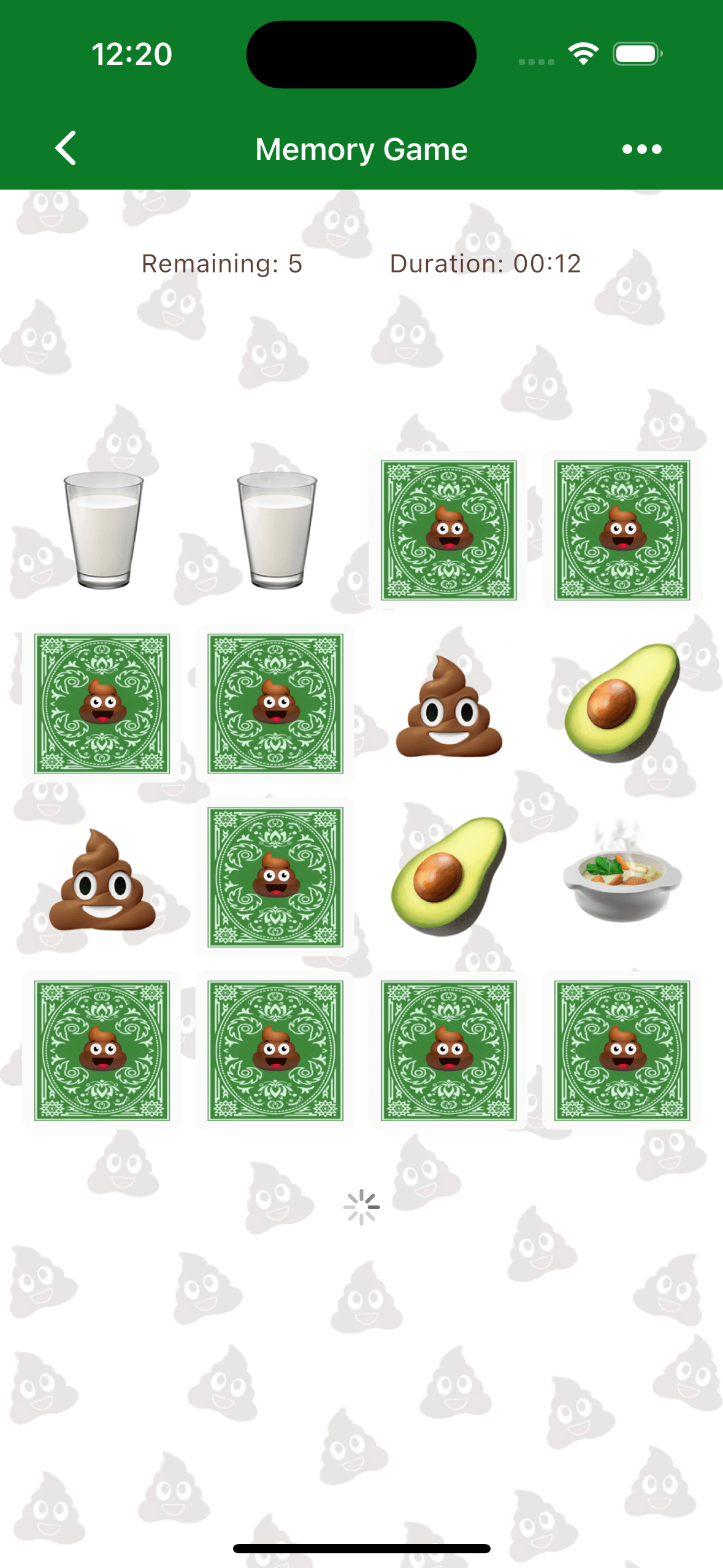 The Memory game card matching interface